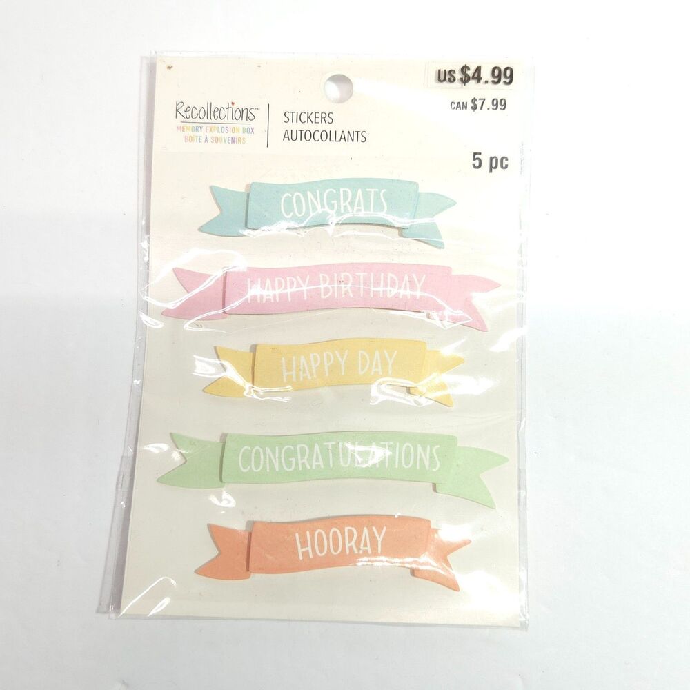Recollections Memory Explosion Box Banner Stickers Congrats Happy Birthday 5pc